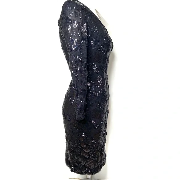ALBERTO MAKALI Black and Iridescent Sequined Cocktail Dress - Picture 3 of 16